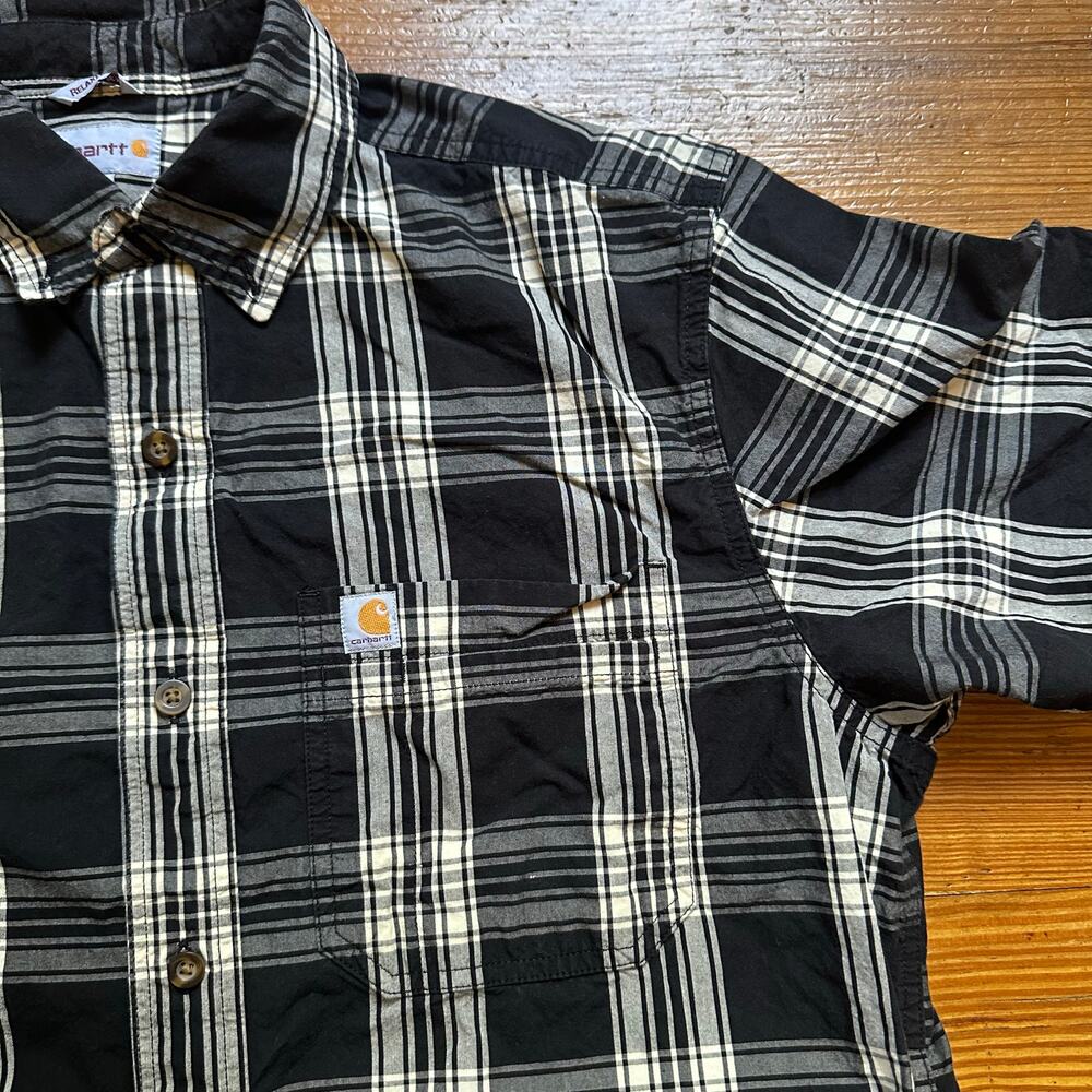 Carhartt black and white checked relaxed fit short sleeve button up shirt SIZE L - Picture 3 of 5